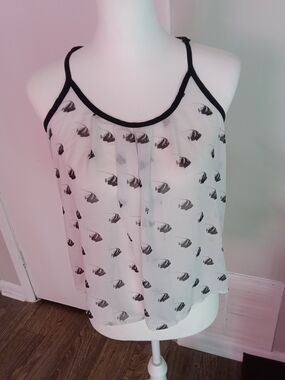 Vera Wang Black & White Fish-Print Spaghetti-Strap Camisole